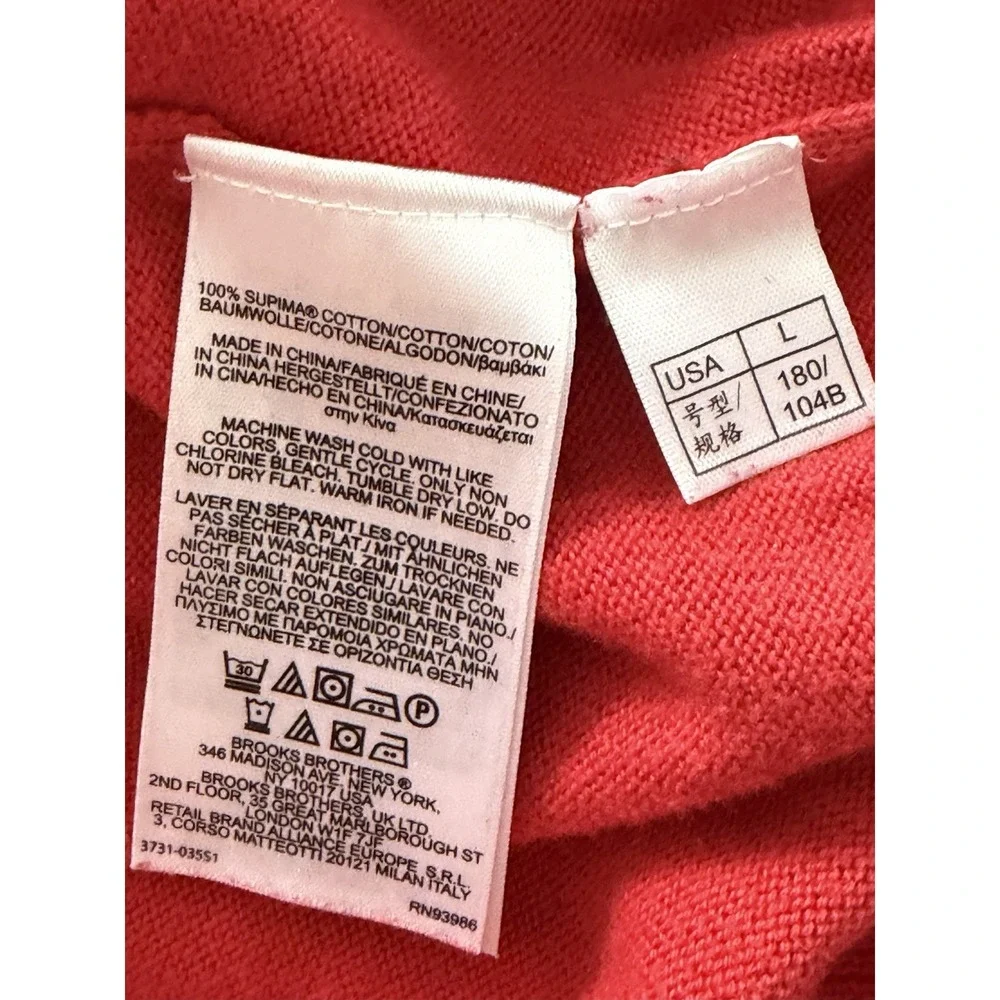 Brooks Brothers 346 Sweater Pullover Mens Large Red 100% Supima Cotton V Neck